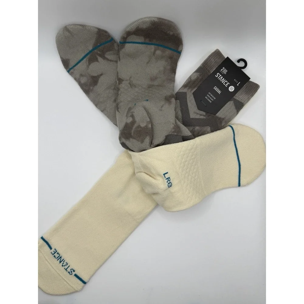 Stance Casual 2 Pack Crew Socks Grey Beige Zig Zag Striped Mens Large NWT